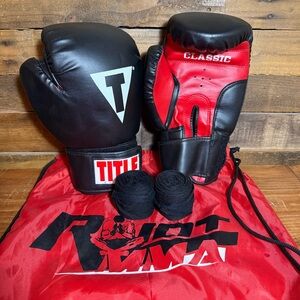 Title‎ Boxing Gloves, Unknown Brand Wrist Wraps and Storage Bag